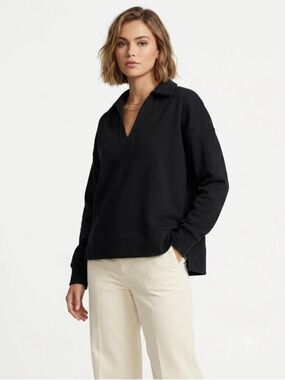 SPANX AirEssentials Polo Pullover Sweatshirt Black Large